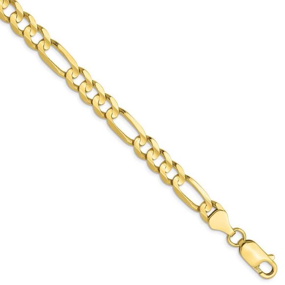 Men's 6mm 10K Yellow Gold Solid Concave Figaro Chain Bracelet 9 Inch